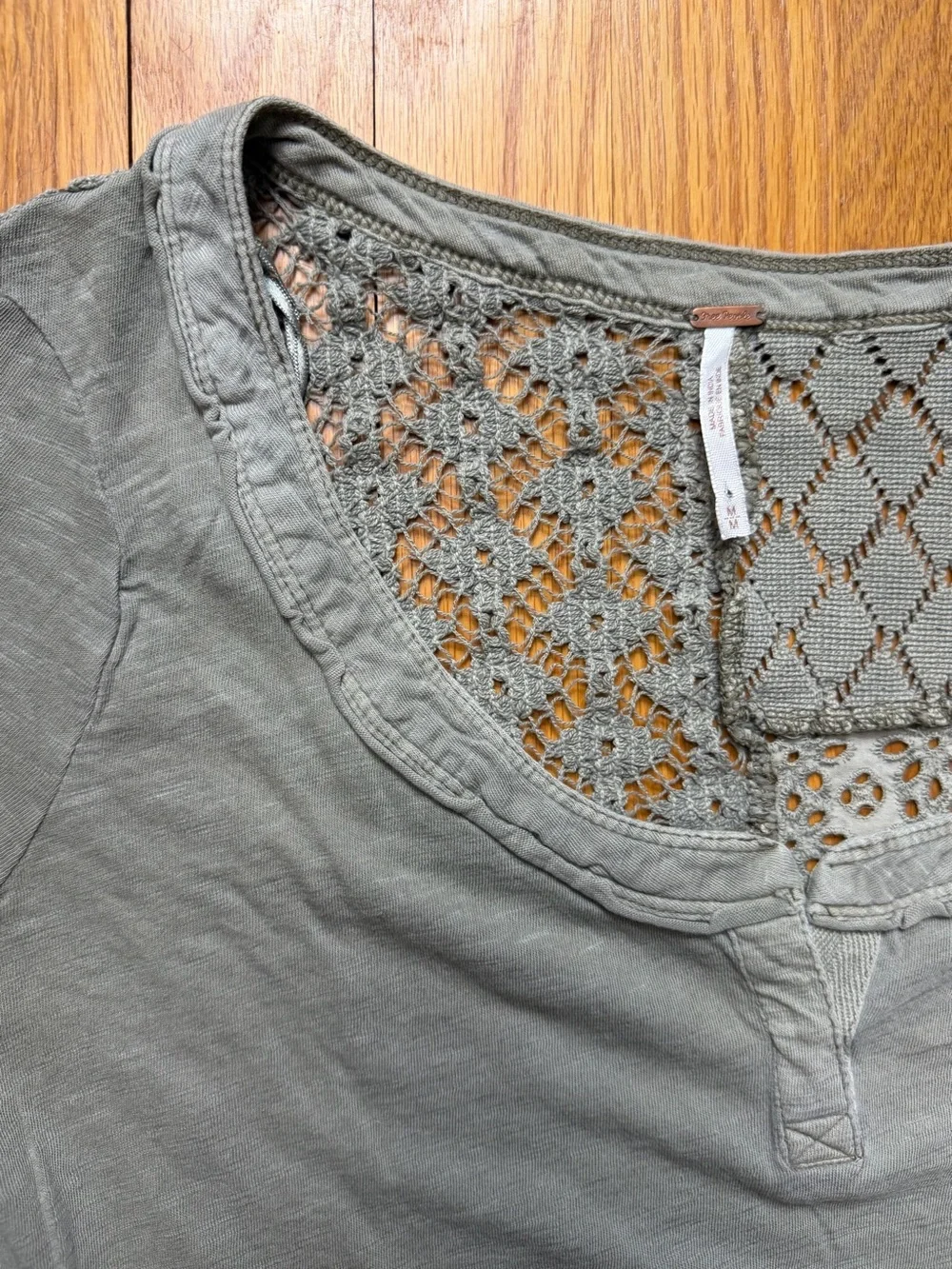 Free People Long-Sleeve Lace-Back Scoop Neck Top - Dusty Sage